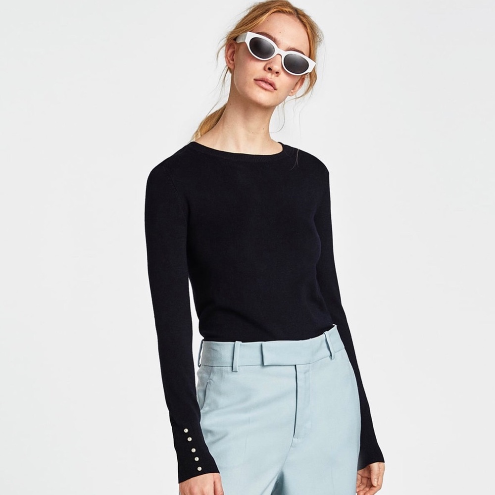 Zara sweater with pearl cuffs